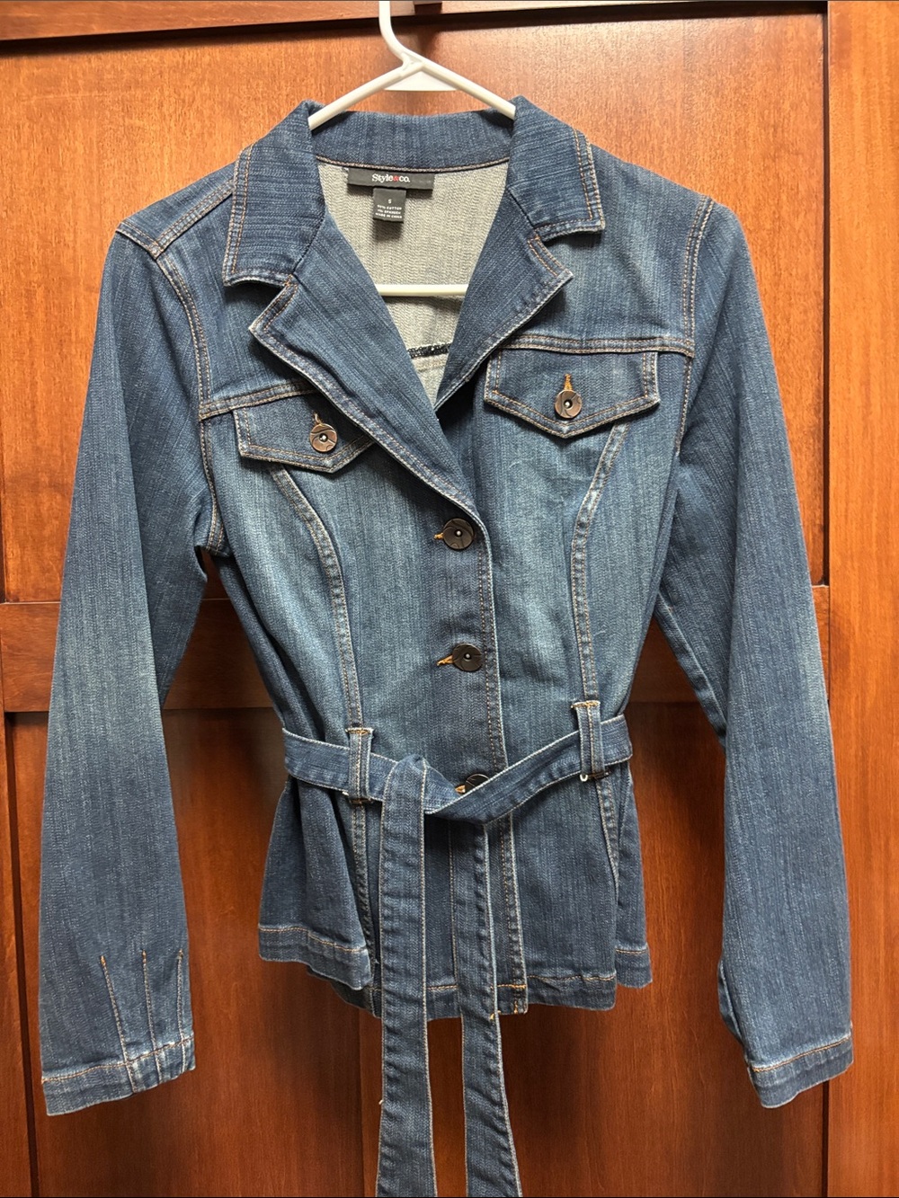 Style & Co. Dark Blue Denim Belted Jacket
